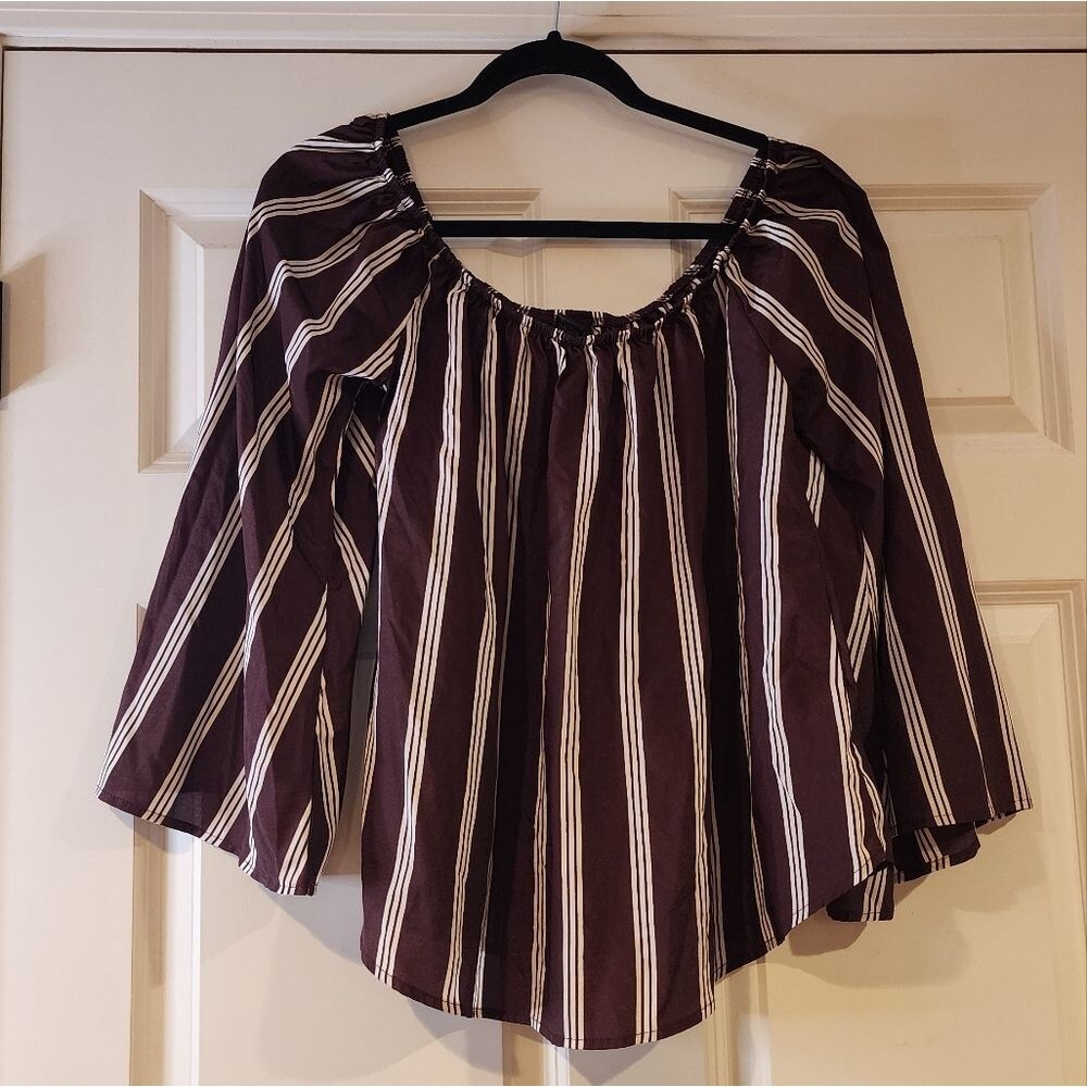 Rue 21 brown and white striped off the shoulder blouse XL